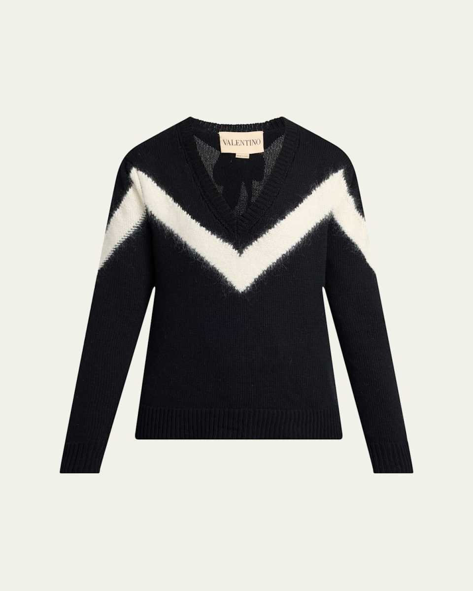Zigzag V-Neck Wool Sweater